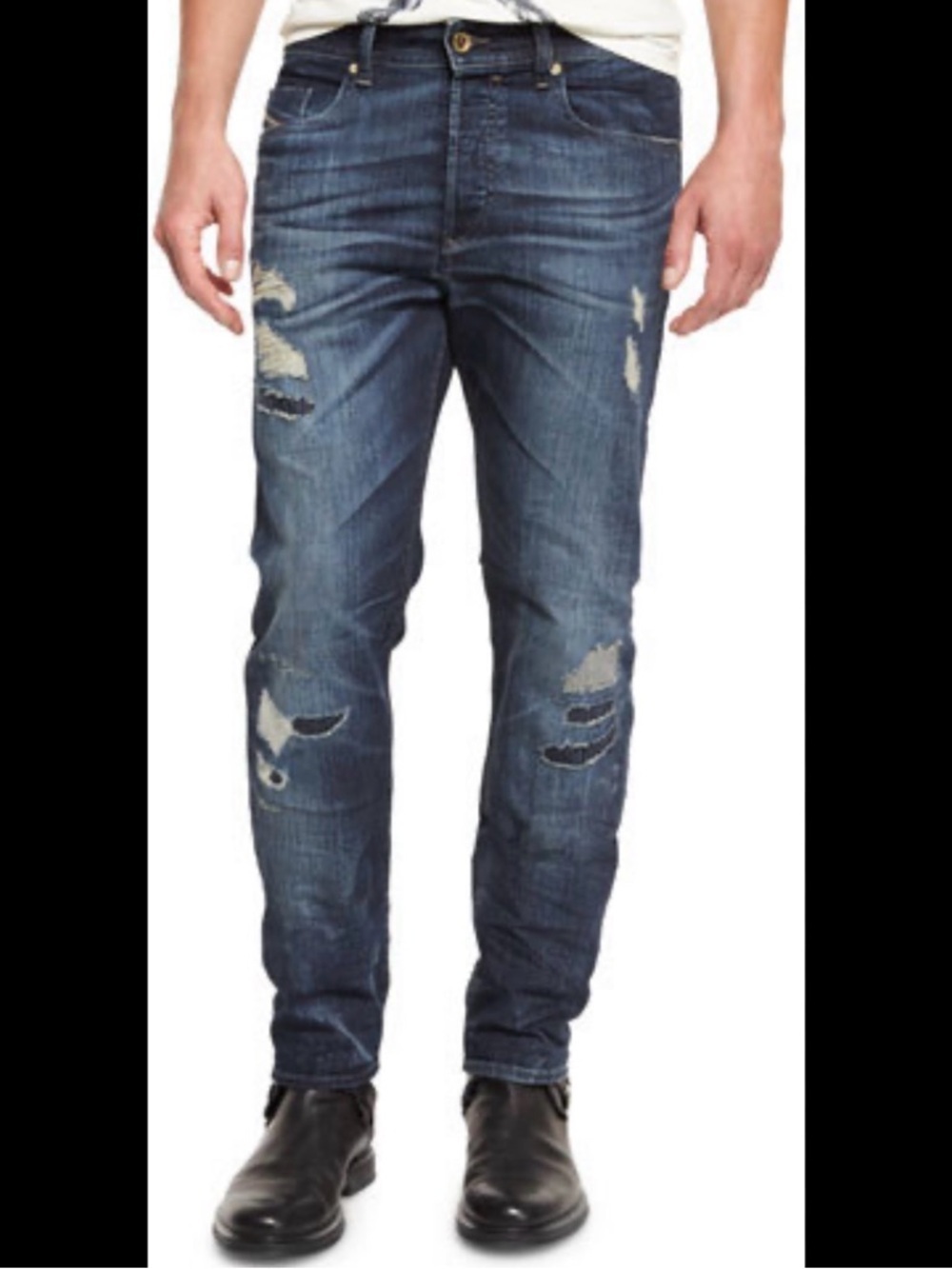 DIESEL DNA BUSTER Jeans Slim Tapered Regular Distressed Mens 32x34 Stretch 0854T